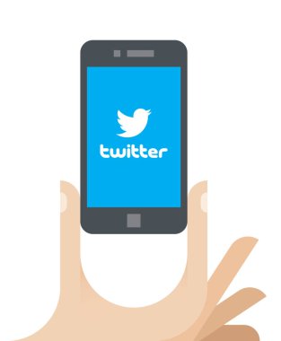 Hareket eden telefon ile Twitter logo internet sayfası ekranda tutan insan el çizimi. Twitter bir online haber ve sosyal ağ hizmeti kullanıcıların posta ve 