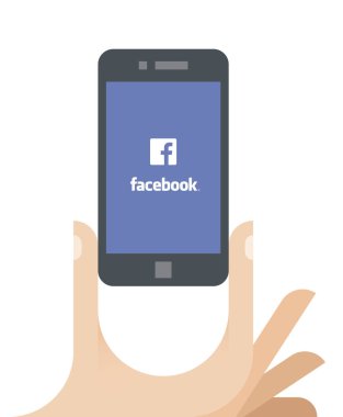 Cep telefonu ile Facebook internet sayfası ekranda tutan insan el çizimi. Facebook popüler online sosyal medya ve sosyal ağ hizmeti olduğunu.