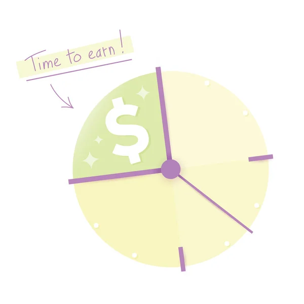Zaman kazanmak için! Soyut illüstrasyon saat yüz dolar simgesiyle - parçası ile para kazanmak için zaman. Fikir - iş motivasyon, yönetim ve organizasyon, office çalışma zamanı planlama. — Stok Vektör