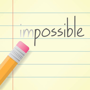 İmkansız sözcüğü sağlayarak bir kağıt üzerinde silme bir kalem kapatın. Fikir - iş motivasyon, başarılı yönetimi, liderlik kavramları.
