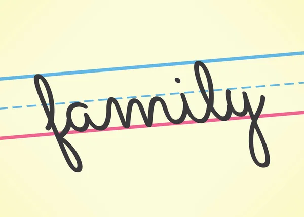 Família palavra cursiva manuscrita no estilo de educação das crianças. Ideia - Escola de relações familiares, conceito de problemas . —  Vetores de Stock
