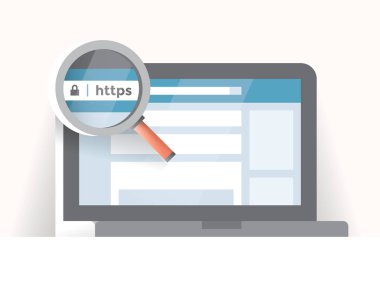 Dizüstü bilgisayar Https web adresi ekranını emniyete aldı. Konseptler: İnternet güvenliği, anonimlik, alışveriş kişisel bilgi koruması, VPN, güvenlik duvarı, güvenlik, güvenlik, yazılım, Google Chrome