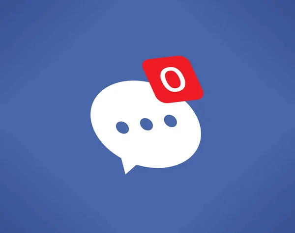 Red social (Facebook, Twitter, Whatsapp, Vkontakte) nuevo mensaje de chat (comentario) icono de notificación con 0 (nulo) mensajes símbolo en pantalla. Idea - Amistad y comunicación, mensajería en línea, soledad, solidez en los conceptos de Internet.. — Vector de stock