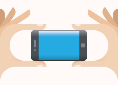 Hareket eden telefon ile kopya alanı ile kavisli ekran kenarına metniniz için holding insan eller. Fikir - kullanıcı arabirimi için yeni mobil teknolojiler.