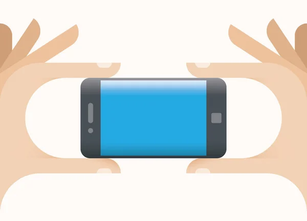 Menschliche Hände halten Mobiltelefon mit gebogenem Bildschirmrand mit Kopierraum für Ihren Text. Idee - neue mobile Technologien für die Benutzeroberfläche. — Stockvektor