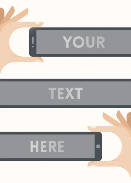 Menschliche Hände, die ungewöhnlich langes Mobiltelefon mit leerem Bildschirm halten - freier Platz für Ihren Text. — Stockvektor