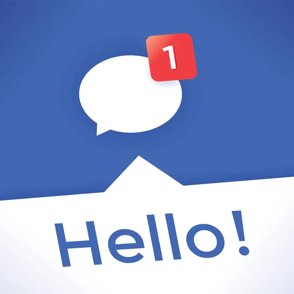 Значок чата социальных сетей с новым сообщением Hello! Идея - Интернет-обмен сообщениями, социальные медиа-сервисы, интернет-отношения, дружба и общение в современной жизни . — стоковый вектор