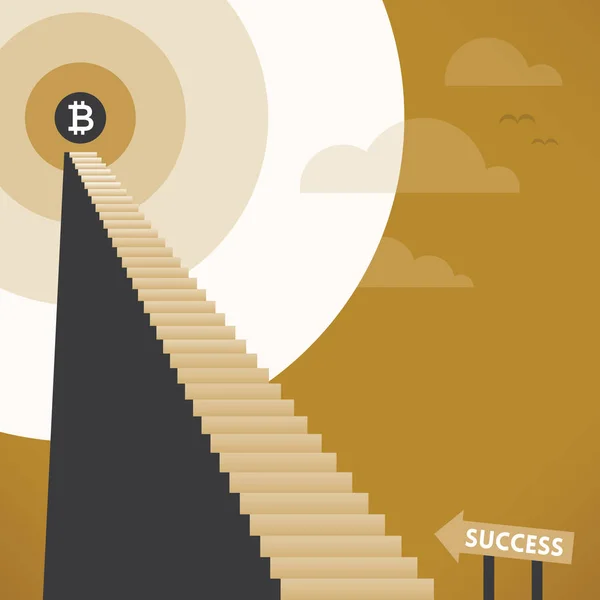 Üzerinde Parlayan Bitcoin Sembolü Olan Soyut Bir Başarısına Giden Merdiven Telifsiz Stok Illüstrasyonlar