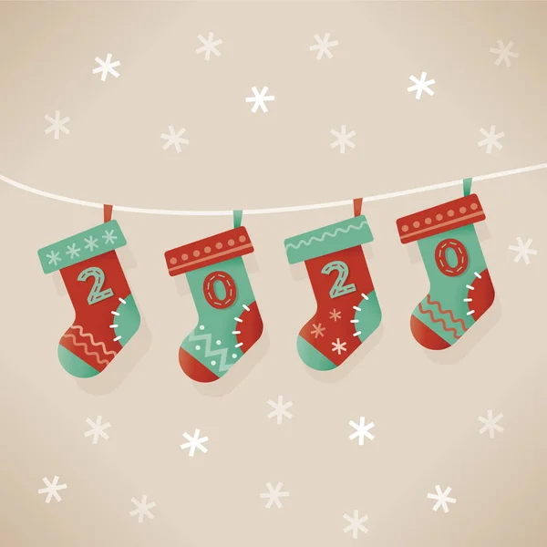 Χριστουγεννιάτικες Κάλτσες Αριθμούς 2020 Και Νιφάδες Χιονιού Που Πέφτουν Φόντο Royalty Free Διανύσματα Αρχείου