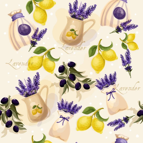 Fleurs de Provence, citrons, olives — Image vectorielle