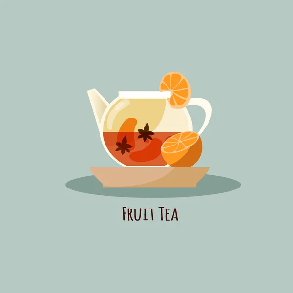 Icono de estilo plano de té de frutas aislado sobre un fondo sólido — Vector de stock