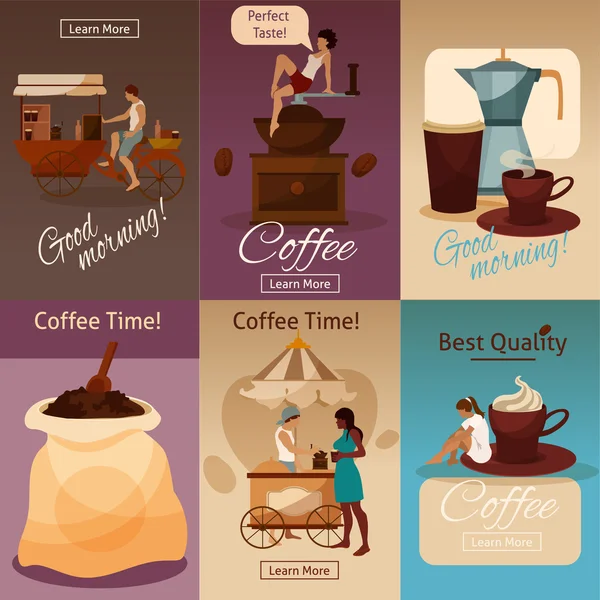 Carteles de café. Elementos de estilo retro con café y gente . Vector De Stock