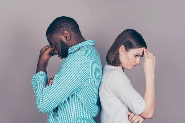 Two mixed race people having headaches and stress.  Handsome afr — Stock Photo, Image