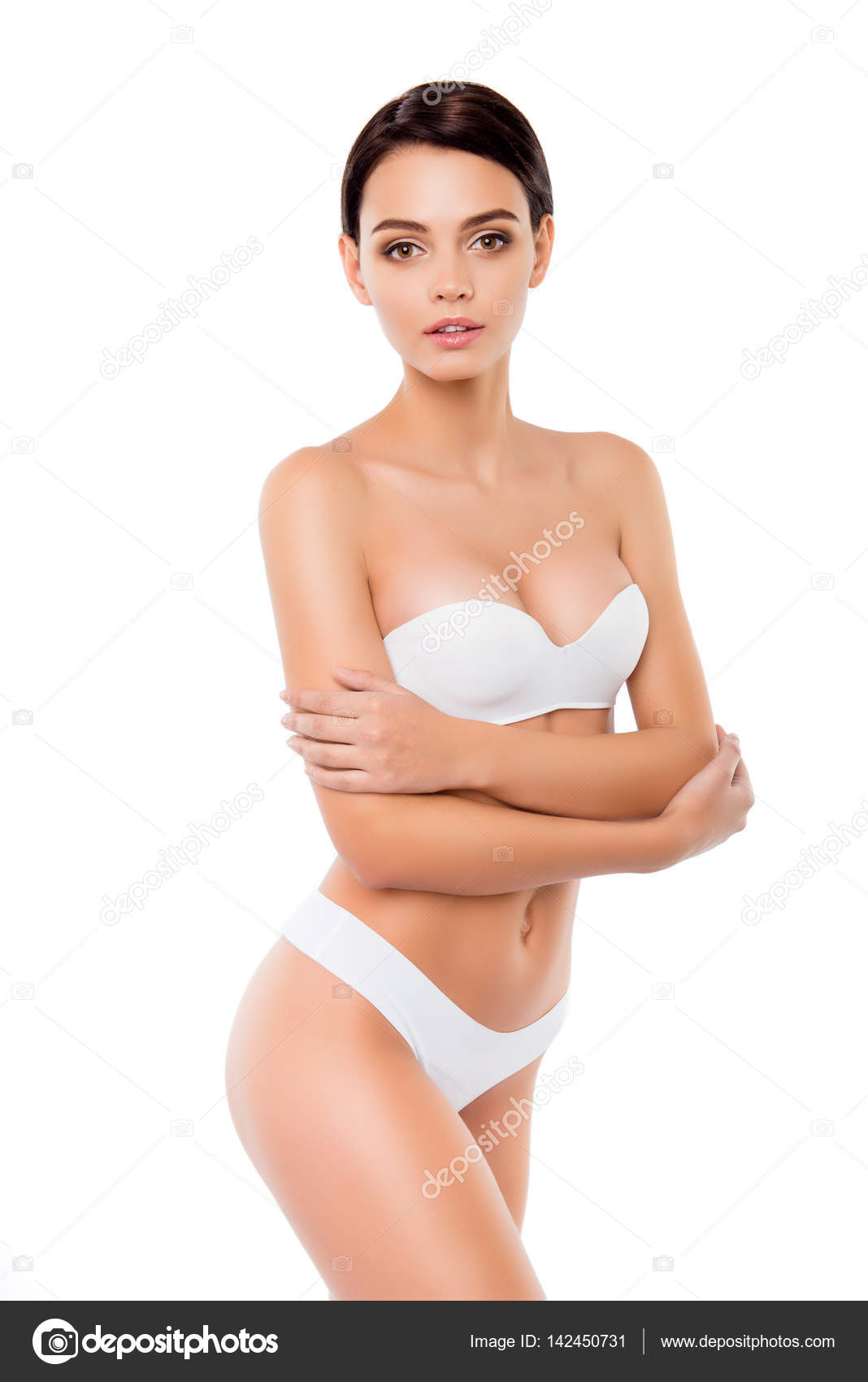 Beautiful slim woman in white lingerie 16759044 Stock Photo at