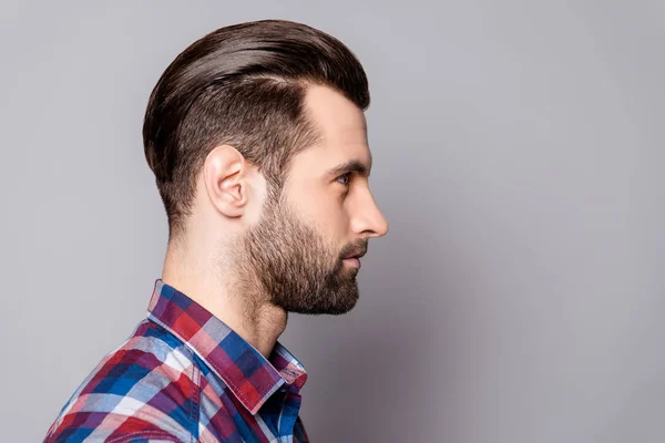 A profile portrait of a young handsome man with trendy stylish h — Stock Photo, Image