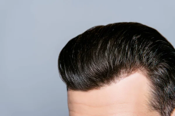 Close up cropped portrait of man's healthy shiny hair — Stock Photo, Image