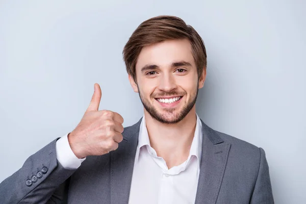 Close up portrait of successful handsome young man in formal wea — Stock Photo, Image