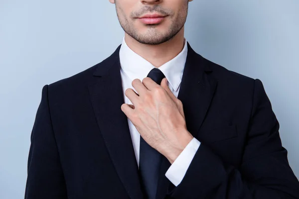 Close up cropped portrait of young handsome businessman lawyer i — Stock Photo, Image