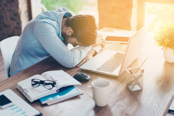 I need a vacation! Close up top view portrait of tired sick youn — Stock Photo, Image