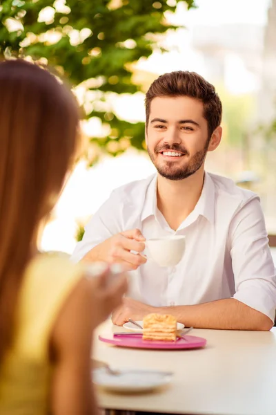 Close up cropped portrait of young handsome brunet cheerful guy — Stock Photo, Image