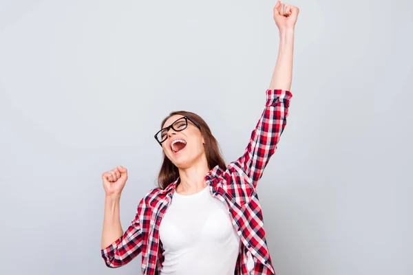 Wow! Happiness, dream, fun, joy concept. Very excited happy girl — Stock Photo, Image