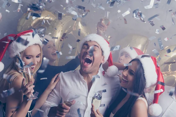 Shining shower! Closeup cropped of amazed festive crowd of youth — Stock Photo, Image