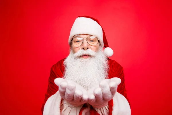 Holly jolly x mas feestelijke gelegenheid noel tijd! Santa in hoofddeksels, — Stockfoto