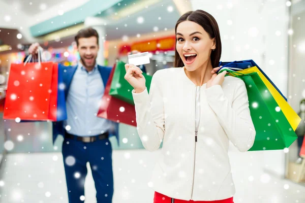 Conceito de venda de Natal de inverno com flocos de neve fundo. Hap — Fotografia de Stock