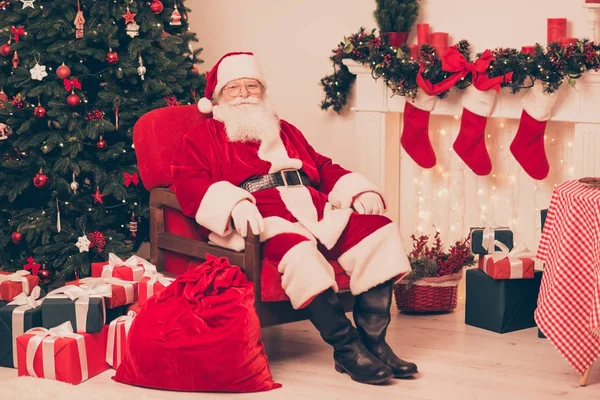 Holly jolly x mas, noel is coming! Friendly positive santa with