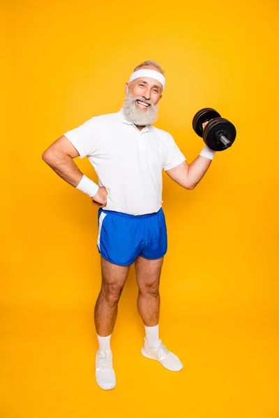 Full length of cool crazy insane emotional active grandpa with w — Stock Photo, Image