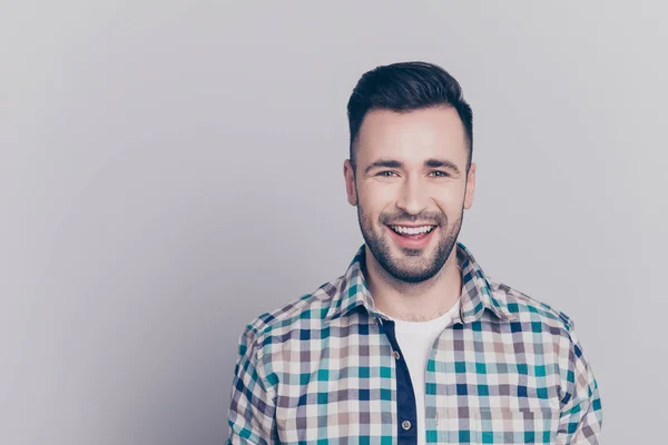 Portrait with copy space of cheerful, attractive, happy man look — Stock Photo, Image