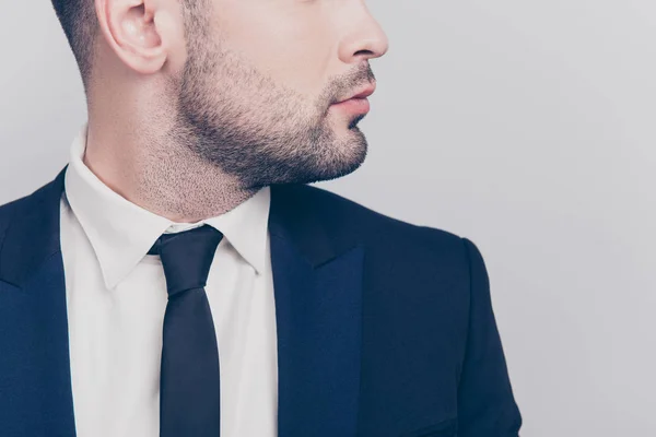 Close up profile half face portrait of bearded young  director i — Stock Photo, Image