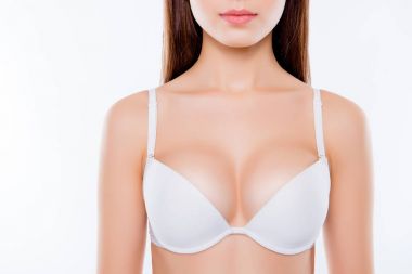 Cropped close up photo of sexy woman's breast wearing white clas clipart