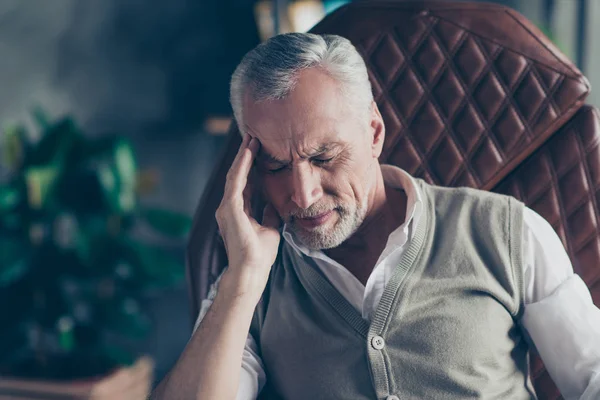 Close up portrait of sad upset nervous troubled problematic entr — Stock Photo, Image