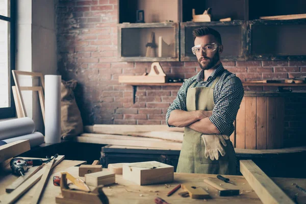 Serious concentrated confident qualified handsome bearded cabine — Stock Photo, Image