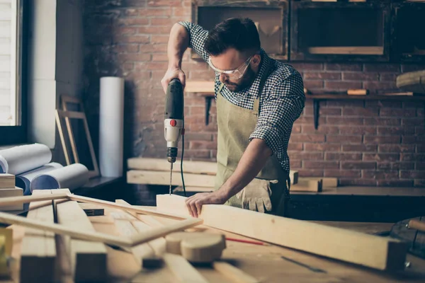 Handsome concentrated professional serious handsome bearded wear — Stock Photo, Image