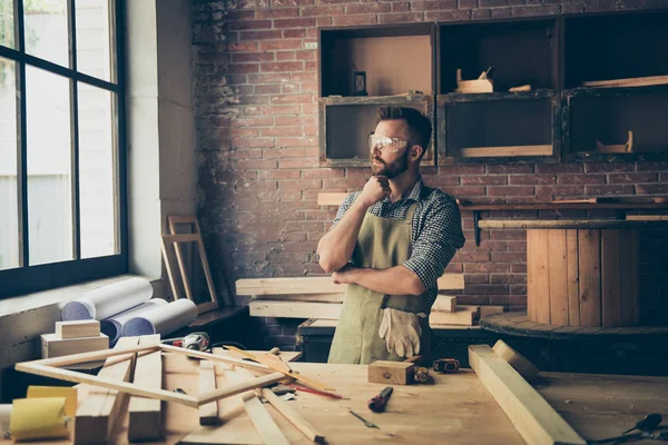 Confident concentrated pensive minded thoughtful serious bearded — Stock Photo, Image