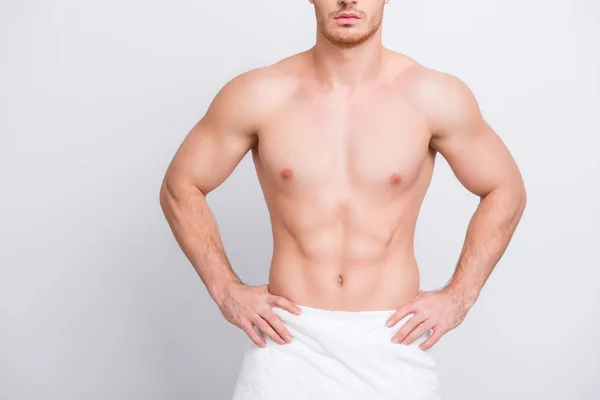 Recortado de cerca la foto de sin camisa sexy tentador attra muscular —  Fotos de Stock