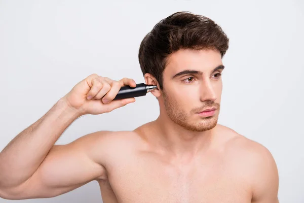 Close up portrait of handsome attractive with ideal flawless ski — Stock Photo, Image