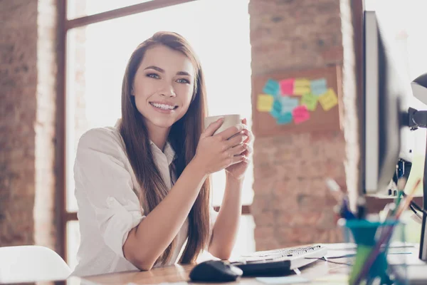 Close up portrait of charming pretty smart clever intelligent su — Stock Photo, Image