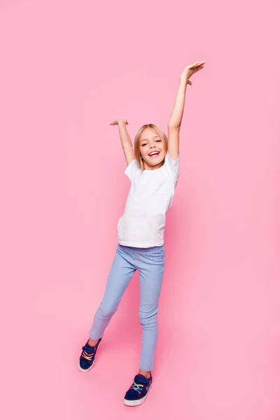 Full-length full-size vertical portrait of careless cute lovely — Stock Photo, Image