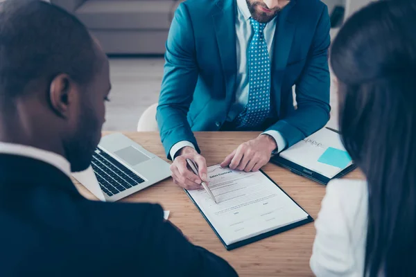 Close up cropped portrait of young people making a deal with law — Stock Photo, Image