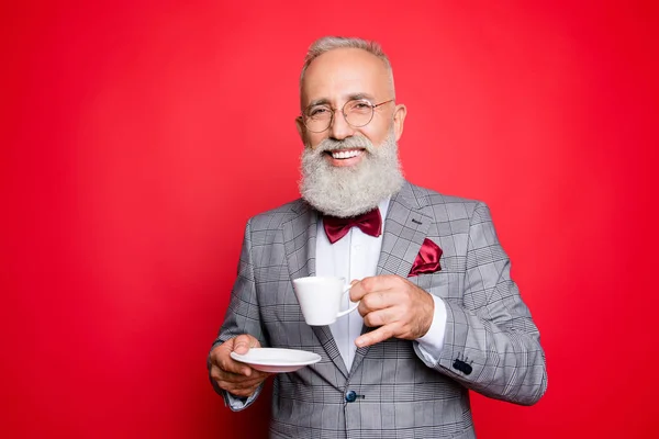 Portrait of cool, manly, elegant, fashionable man looking at cam — Stock Photo, Image