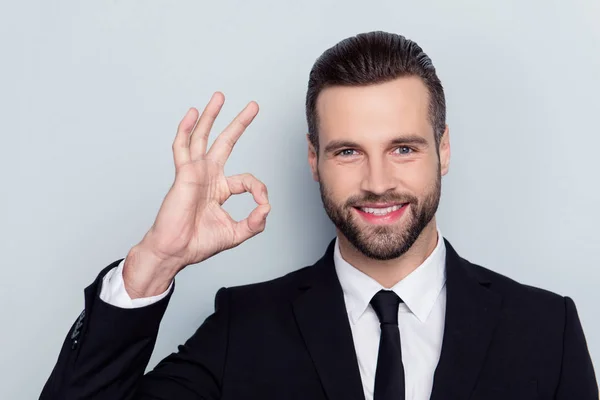 Close up portrait of cheerful excited handsome attractive friend — Stock Photo, Image