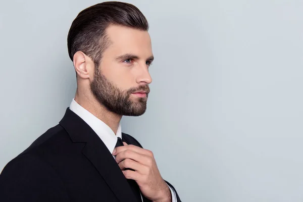 Half-faced portrait of stylish trendy handsome stunning attracti — Stock Photo, Image