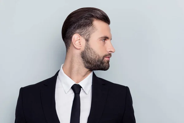 Side half-faced profile portrait of stunning smart clever rich s — Stock Photo, Image