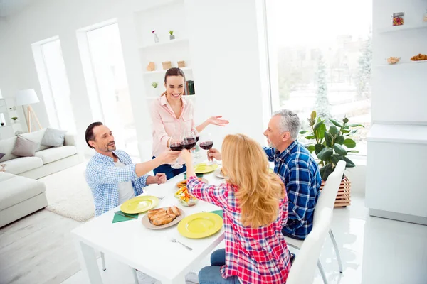 Beautiful, attractive, young woman standing after toast clinking — Stock Photo, Image