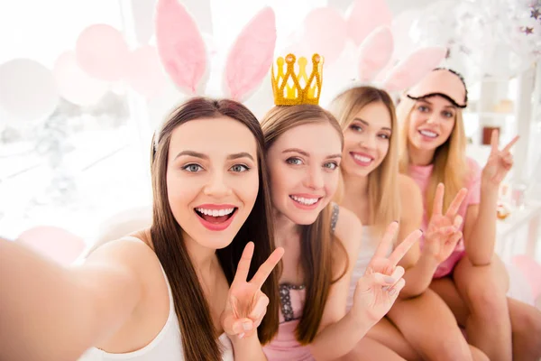 Attractive, charming, cheerful, pretty, stylish girls with crown