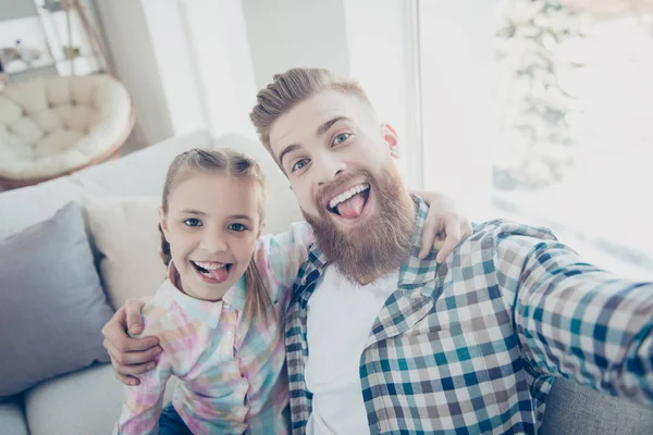 Self portrait of childish foolish cool crazy positive joyful fam — Stock Photo, Image