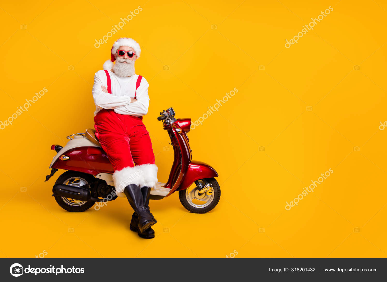 Full body photo of self confident santa man festive mood ready x